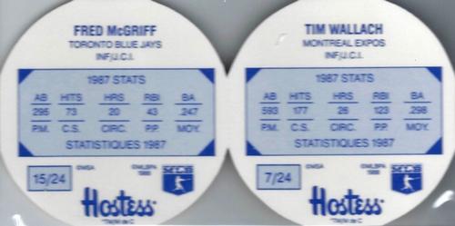 1988 Hostess Potato Chips Discs - Pairs #7 / 15 Tim Wallach / Fred McGriff Back
