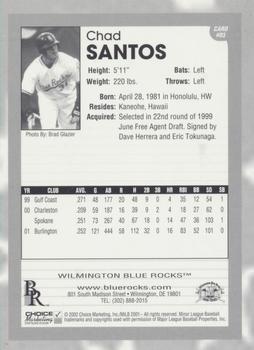 2002 Choice Wilmington Blue Rocks Early Edition Starting Lineup #03 Chad Santos Back