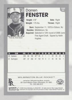 2002 Choice Wilmington Blue Rocks Early Edition Starting Lineup #04 Darren Fenster Back