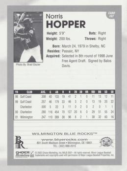 2002 Choice Wilmington Blue Rocks Early Edition Starting Lineup #07 Norris Hopper Back