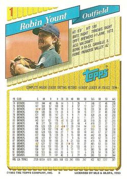 1993 Topps #1 Robin Yount Back