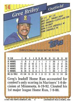 1993 Topps #14 Greg Briley Back