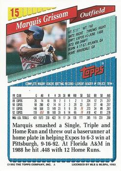 1993 Topps #15 Marquis Grissom Back