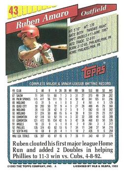 1993 Topps #43 Ruben Amaro Back