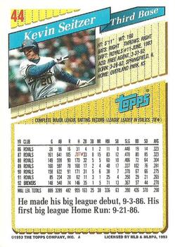 1993 Topps #44 Kevin Seitzer Back