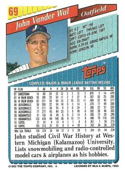 1993 Topps #69 John Vander Wal Back