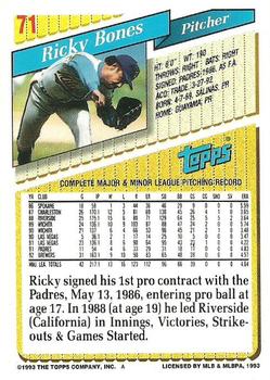 1993 Topps #71 Ricky Bones Back