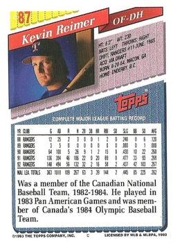 1993 Topps #87 Kevin Reimer Back