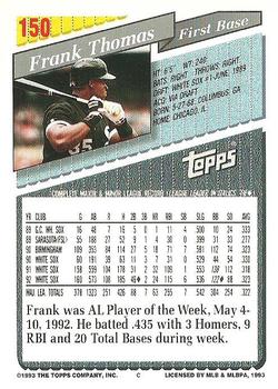 1993 Topps #150 Frank Thomas Back