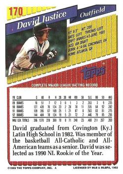 1993 Topps #170 David Justice Back