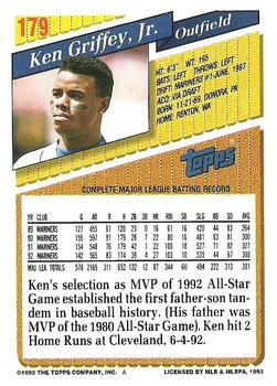 1993 Topps #179 Ken Griffey, Jr. Back
