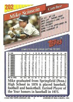 1993 Topps #202 Mike Scioscia Back