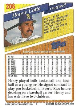 1993 Topps #206 Henry Cotto Back