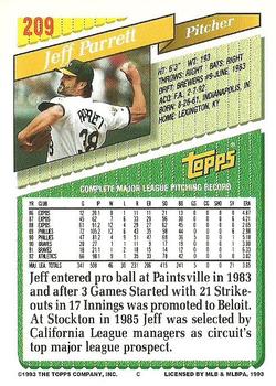 1993 Topps #209 Jeff Parrett Back