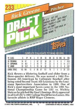 1993 Topps #233 Rick Greene Back