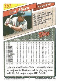 1993 Topps #257 Luis Alicea Back