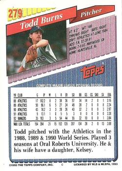 1993 Topps #279 Todd Burns Back