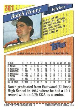 1993 Topps #281 Butch Henry Back