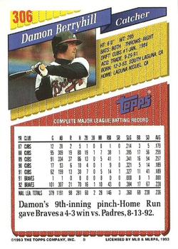 1993 Topps #306 Damon Berryhill Back