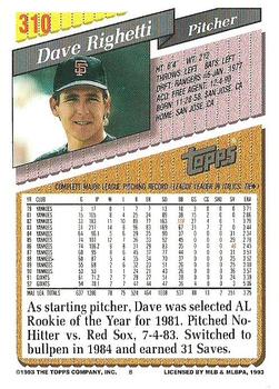 1993 Topps #310 Dave Righetti Back