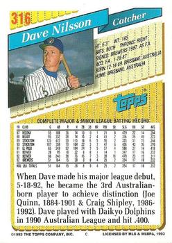 1993 Topps #316 Dave Nilsson Back