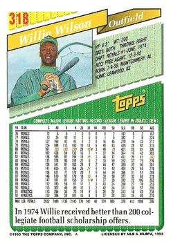 1993 Topps #318 Willie Wilson Back