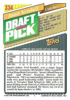 1993 Topps #334 Jason Kendall Back