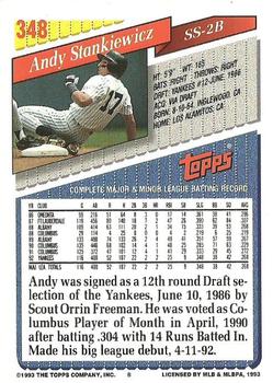 1993 Topps #348 Andy Stankiewicz Back
