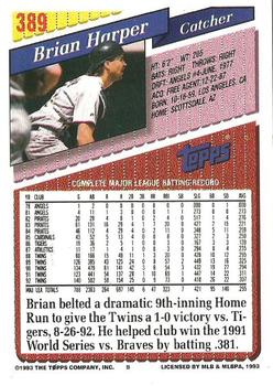1993 Topps #389 Brian Harper Back