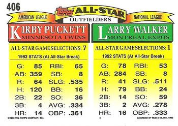 1993 Topps #406 Larry Walker / Kirby Puckett Back