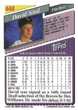 1993 Topps #444 David Nied Back