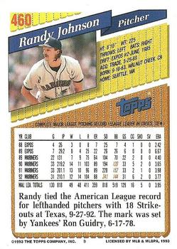 1993 Topps #460 Randy Johnson Back