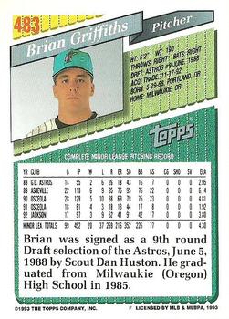 1993 Topps #483 Brian Griffiths Back