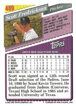 1993 Topps #489 Scott Fredrickson Back