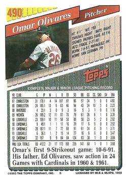 1993 Topps #490 Omar Olivares Back