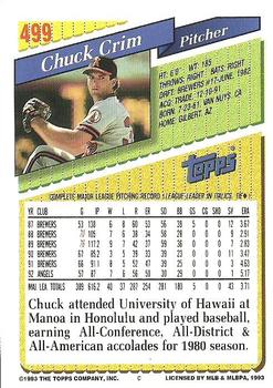 1993 Topps #499 Chuck Crim Back