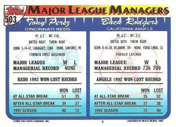 1993 Topps #503 Buck Rodgers / Tony Perez Back