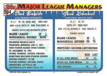 1993 Topps #504 Gene Lamont / Don Baylor Back