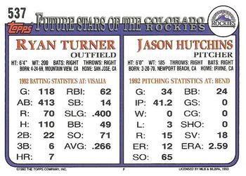 1993 Topps #537 Jason Hutchins / Ryan Turner Back