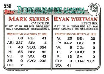 1993 Topps #558 Ryan Whitman / Mark Skeels Back
