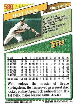 1993 Topps #580 Walt Weiss Back