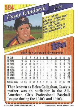 1993 Topps #584 Casey Candaele Back