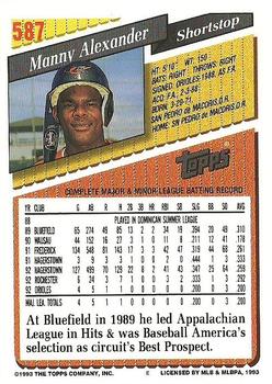 1993 Topps #587 Manny Alexander Back