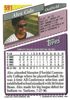 1993 Topps #591 Alex Cole Back