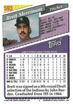 1993 Topps #593 Brett Merriman Back