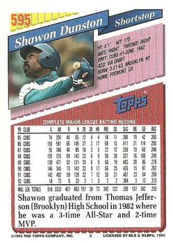 1993 Topps #595 Shawon Dunston Back