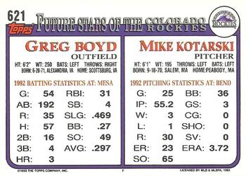 1993 Topps #621 Mike Kotarski / Greg Boyd Back
