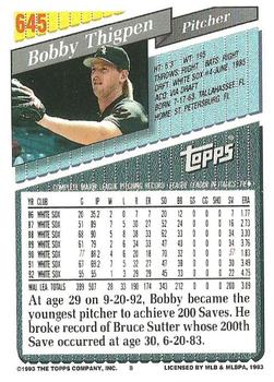 1993 Topps #645 Bobby Thigpen Back