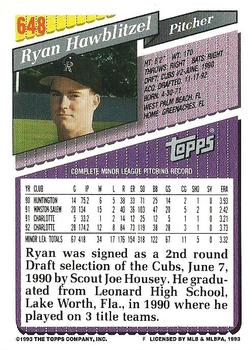 1993 Topps #648 Ryan Hawblitzel Back
