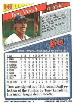 1993 Topps #649 Tom Marsh Back